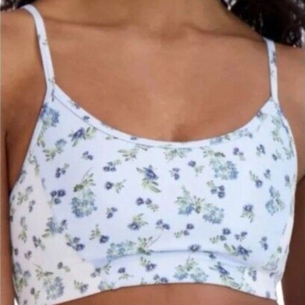 Sage Collective Ditsy Floral Sports Bra Crop Top Blue White Size S